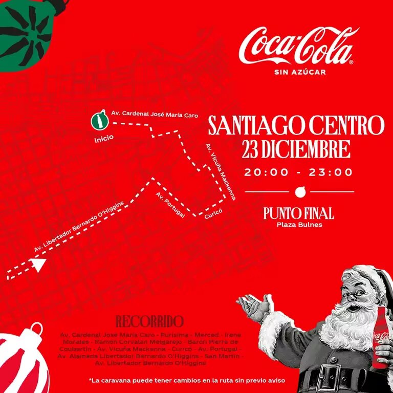 Caravana Navideña de Coca Cola en Santiago Fecha, horarios y recorrido