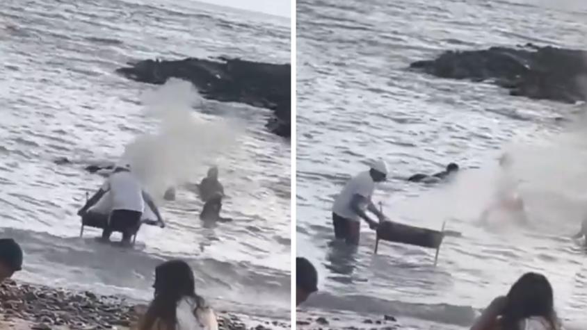 Hombre apaga su parrilla en playa de Iquique: habían niños en el agua