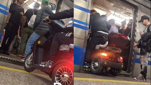 Hombre ingresó a vagón del Metro de Santiago en moto