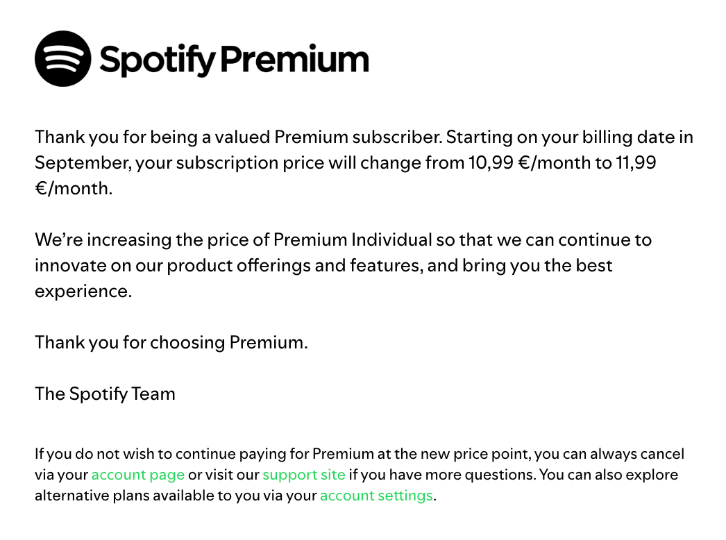 Comunicado de Spotify Premium