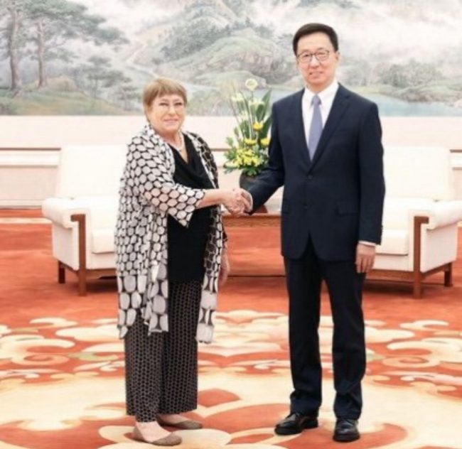 Bachelet se reúne con el vicepresidente de China en medio de su campaña por la ONU