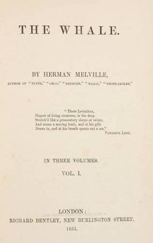 Imagen de la primera edición de Moby Dick, volumen I, publicada en Londres en 1851.
