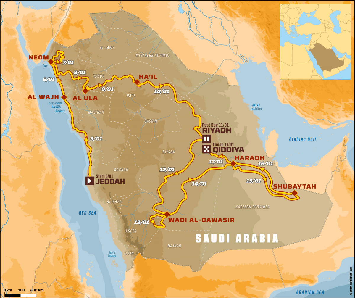 Arabia Saudita fue el escenario de las 12 etapas del Rally Dakar 2020. Créditos: Dakar